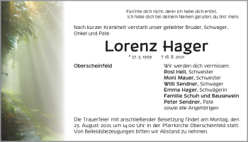 Traueranzeige von Lorenz Hager von Neustadt/ Scheinfeld/ Uffenheim