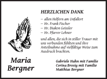 Traueranzeige von Maria Bergner von Dinkelsbühl/ Feuchtwangen