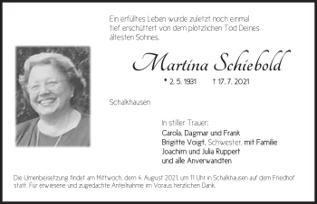 Traueranzeige von Martina Schiebold von Ansbach