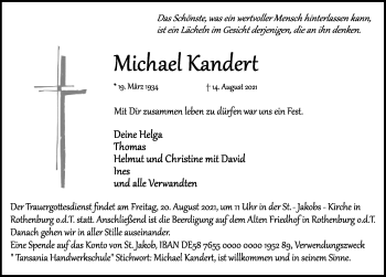 Traueranzeige von Michael Kandert von Rothenburg