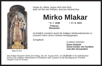 Traueranzeige von Mirko Mlakar von Dinkelsbühl/ Feuchtwangen