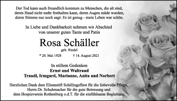Traueranzeige von Rosa Schäller von Rothenburg