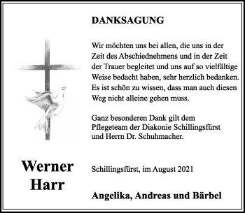 Traueranzeige von Werner Harr von Rothenburg