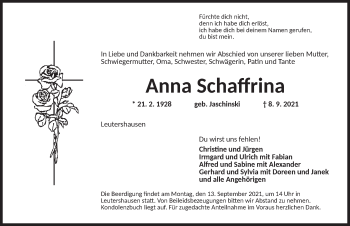 Traueranzeige von Anna Schaffrina von Ansbach