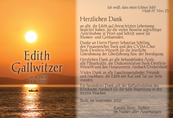 Traueranzeige von Edith Gallwitzer von Ansbach