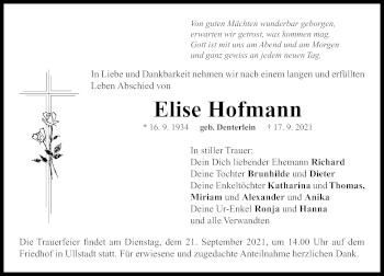 Traueranzeige von Elise Hofmann von Neustadt/ Scheinfeld/ Uffenheim