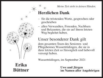 Traueranzeige von Erika Büttner von Dinkelsbühl/ Feuchtwangen