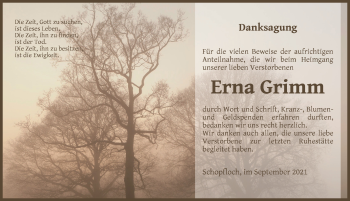 Traueranzeige von Erna Grimm von Dinkelsbühl/ Feuchtwangen