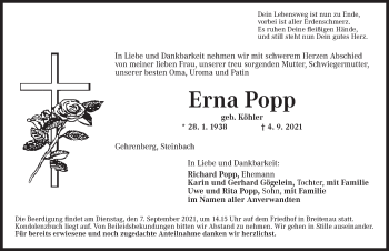 Traueranzeige von Erna Popp von Dinkelsbühl/ Feuchtwangen