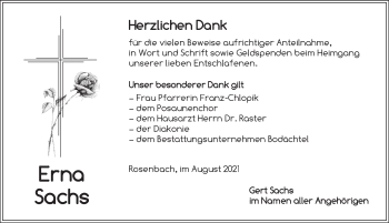 Traueranzeige von Erna Sachs von Ansbach