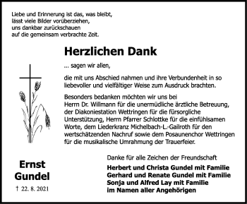 Traueranzeige von Ernst Gundel von Dinkelsbühl/ Feuchtwangen