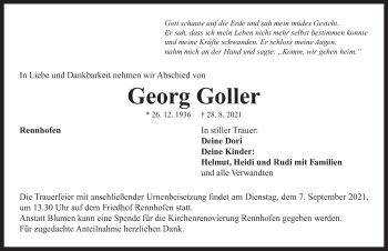 Traueranzeige von Georg Goller von Neustadt/ Scheinfeld/ Uffenheim