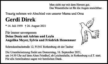 Traueranzeige von Gerdi Direk von Rothenburg