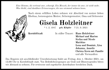 Traueranzeige von Gisela Holzleitner von Neustadt/ Scheinfeld/ Uffenheim