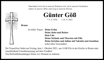 Traueranzeige von Günter Göß von Neustadt/ Scheinfeld/ Uffenheim