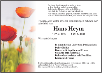 Traueranzeige von Hans Heym von Dinkelsbühl/ Feuchtwangen