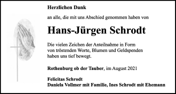 Traueranzeige von Hans-Jürgen Schrodt von Dinkelsbühl/ Feuchtwangen