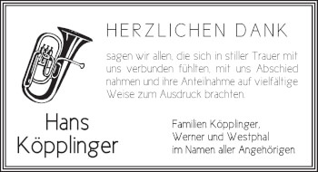 Traueranzeige von Hans Köpplinger von Ansbach