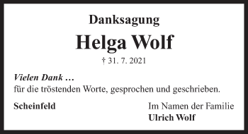 Traueranzeige von Helga Wolf von Neustadt/ Scheinfeld/ Uffenheim