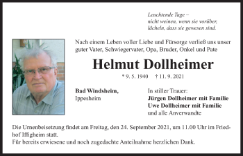 Traueranzeige von Helmut Dollheimer von Neustadt/ Scheinfeld/ Uffenheim