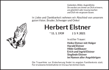 Traueranzeige von Herbert Elstner von Ansbach