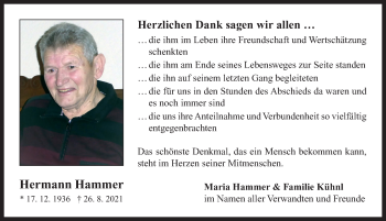 Traueranzeige von Hermann Hammer von Neustadt/ Scheinfeld/ Uffenheim