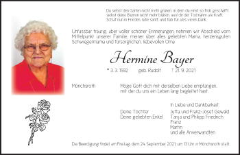 Traueranzeige von Hermine Bayer von Dinkelsbühl/ Feuchtwangen