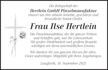 Traueranzeige von Ilse Hertlein von Dinkelsbühl/ Feuchtwangen