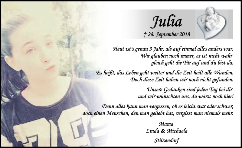  Traueranzeige für Julia Rösch vom 28.09.2021 aus Rothenburg