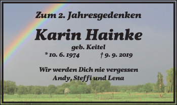 Traueranzeige von Karin Hainke von GE