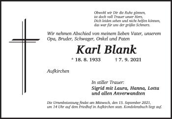 Traueranzeige von Karl Blank von Dinkelsbühl/ Feuchtwangen