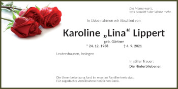 Traueranzeige von Karoline Lippert von Ansbach