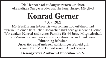 Traueranzeige von Konrad Gerner von Ansbach