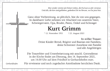 Traueranzeige von Kurt Grimm von Neustadt/ Scheinfeld/ Uffenheim