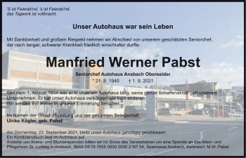 Traueranzeige von Manfried W. Pabst von GE