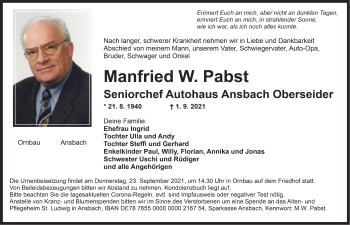 Traueranzeige von Manfried W. Pabst von GE