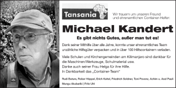 Traueranzeige von Michael Kandert von Rothenburg