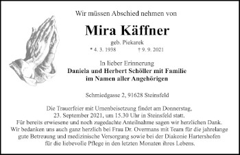 Traueranzeige von Mira Käffner von Rothenburg