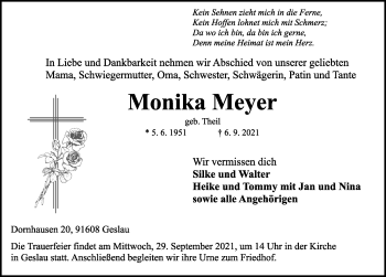 Traueranzeige von Monika Meyer von Rothenburg