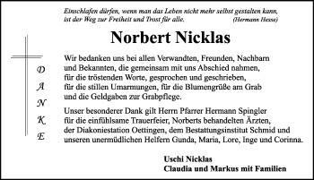 Traueranzeige von Norbert Nicklas von Rothenburg