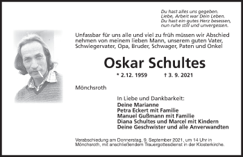 Traueranzeige von Oskar Schultes von Dinkelsbühl/ Feuchtwangen