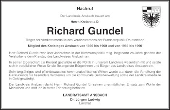 Traueranzeige von Richard Gundel von GE