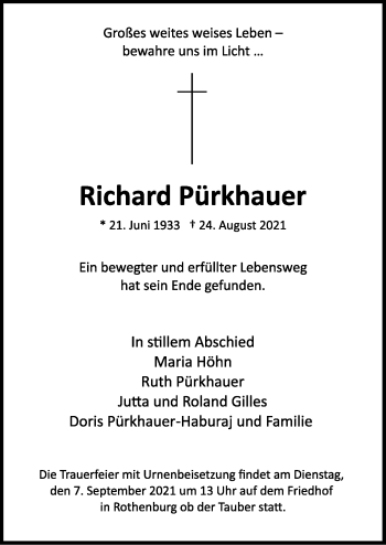 Traueranzeige von Richard Pürkhauer von Rothenburg