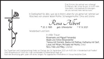 Traueranzeige von Rosa Albert von Ansbach