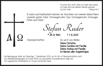 Traueranzeige von Stefan Ruder von Ansbach