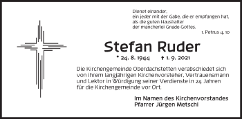 Traueranzeige von Stefan Ruder von Ansbach