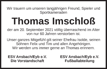 Traueranzeige von Thomas Imschloß von Ansbach