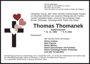 Traueranzeige von Thomas Thomanek von Ansbach