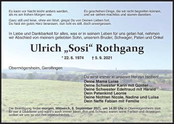 Traueranzeige von Ulrich Rothgang von Dinkelsbühl/ Feuchtwangen