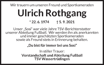 Traueranzeige von Ulrich Rothgang von Dinkelsbühl/ Feuchtwangen